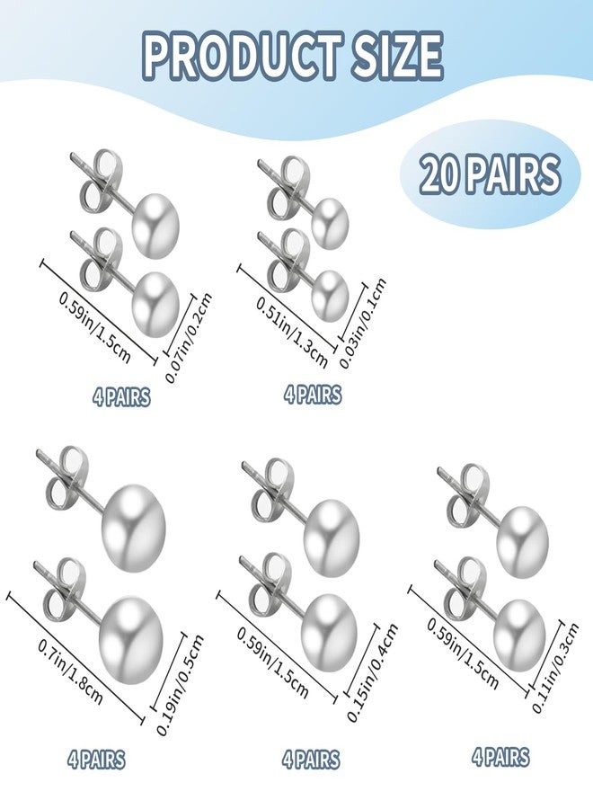 Gallipower 20 Pairs Silver Ball Earrings,Small Stud Earrings For Women,Tiny Stud Earring Set For Multiple Piercings,5 Pairs Different Sizes Silver Stud Earring Set 1mm 2mm 3mm 4mm 5mm - Image 2